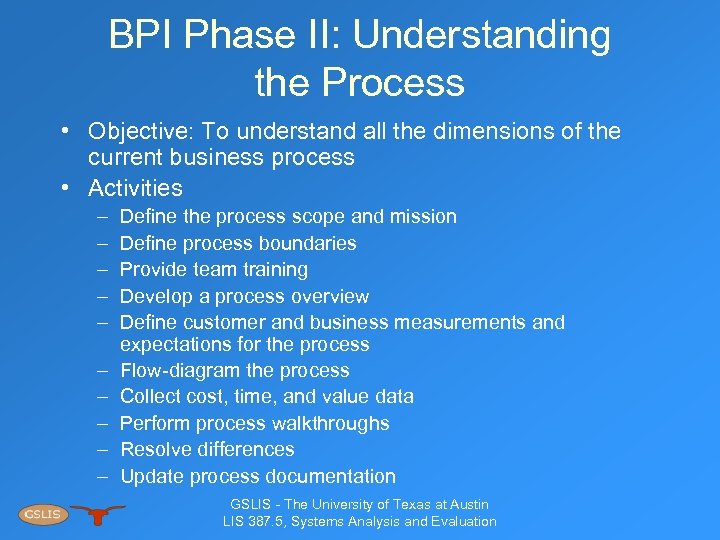 BPI Phase II: Understanding the Process • Objective: To understand all the dimensions of