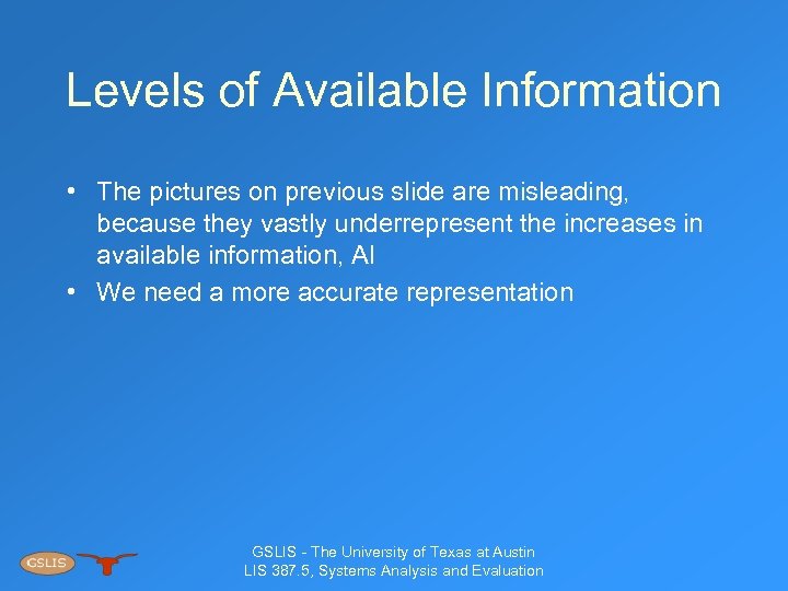 Levels of Available Information • The pictures on previous slide are misleading, because they