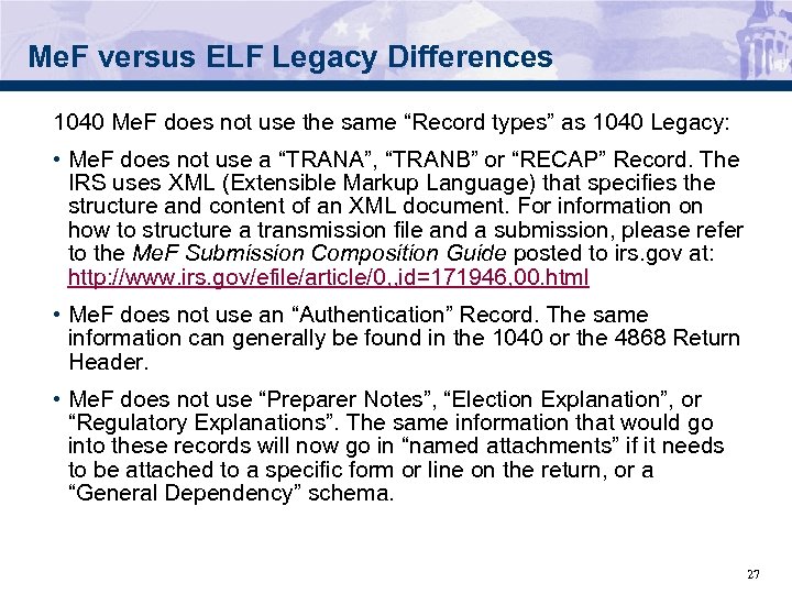 Me. F versus ELF Legacy Differences 1040 Me. F does not use the same