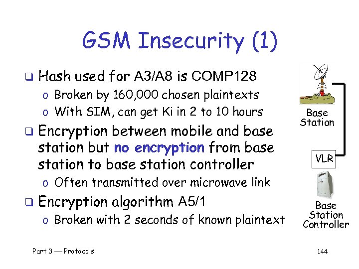 GSM Insecurity (1) q Hash used for A 3/A 8 is COMP 128 o