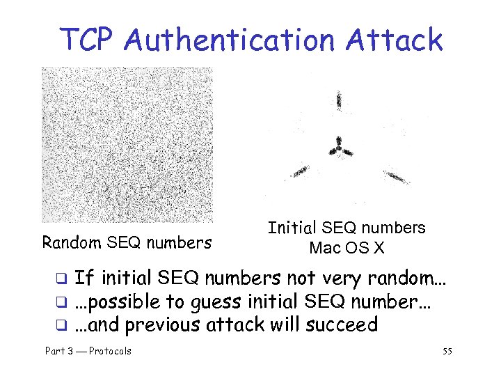 TCP Authentication Attack Random SEQ numbers Initial SEQ numbers Mac OS X If initial