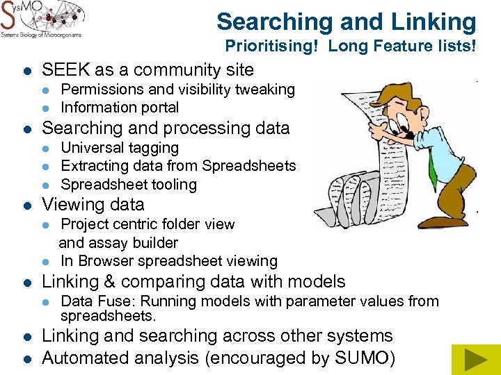 Searching and Linking Prioritising! Long Feature lists! l SEEK as a community site l