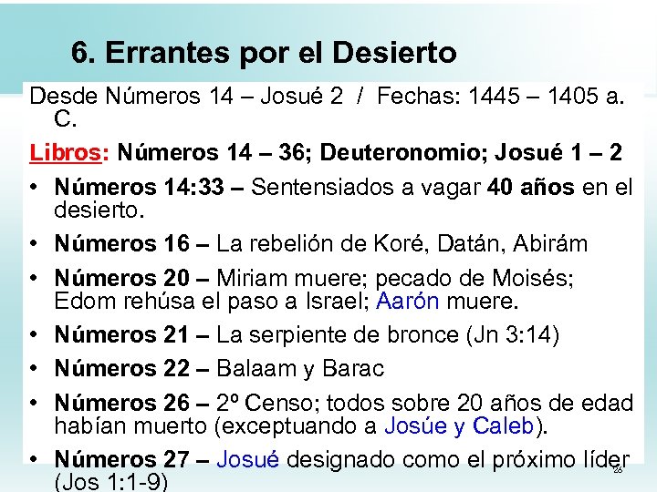 6. Errantes por el Desierto Desde Números 14 – Josué 2 / Fechas: 1445