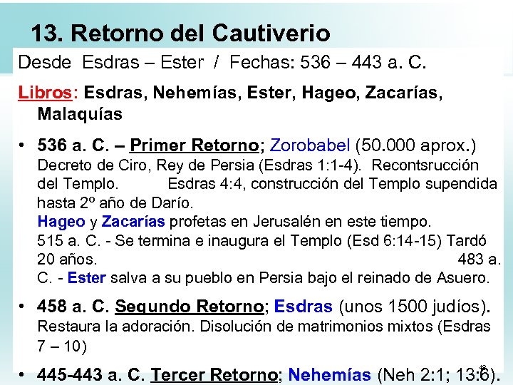 13. Retorno del Cautiverio Desde Esdras – Ester / Fechas: 536 – 443 a.