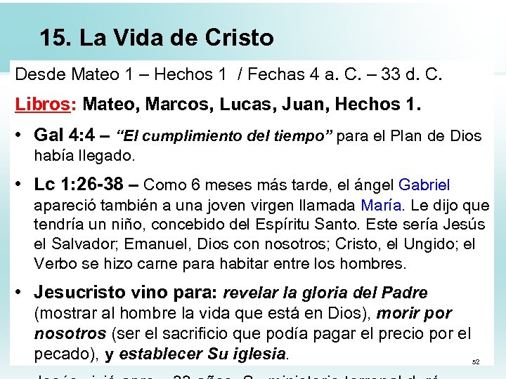 15. La Vida de Cristo Desde Mateo 1 – Hechos 1 / Fechas 4