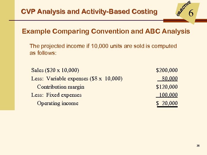 CVP Analysis and Activity-Based Costing 6 Example Comparing Convention and ABC Analysis The projected