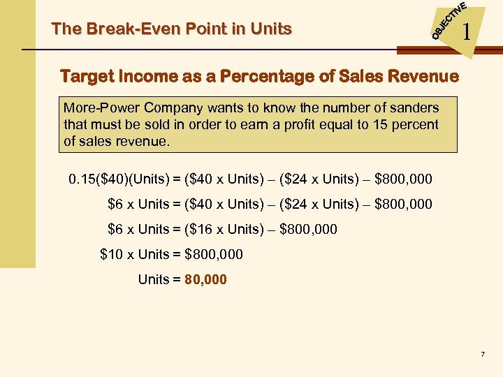The Break-Even Point in Units 1 Target Income as a Percentage of Sales Revenue