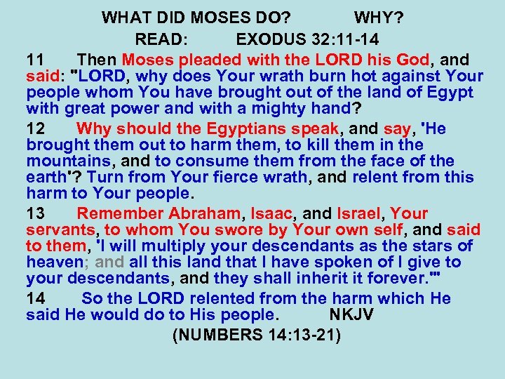 WHAT DID MOSES DO? WHY? READ: EXODUS 32: 11 -14 11 Then Moses pleaded