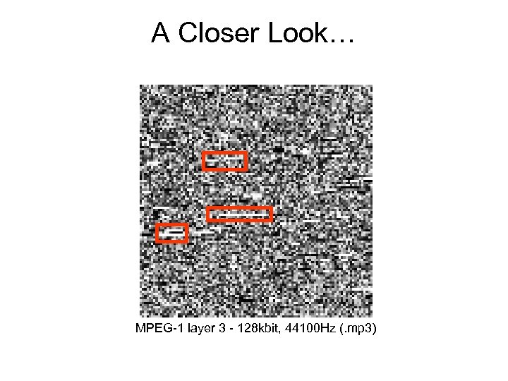 A Closer Look… MPEG-1 layer 3 - 128 kbit, 44100 Hz (. mp 3)