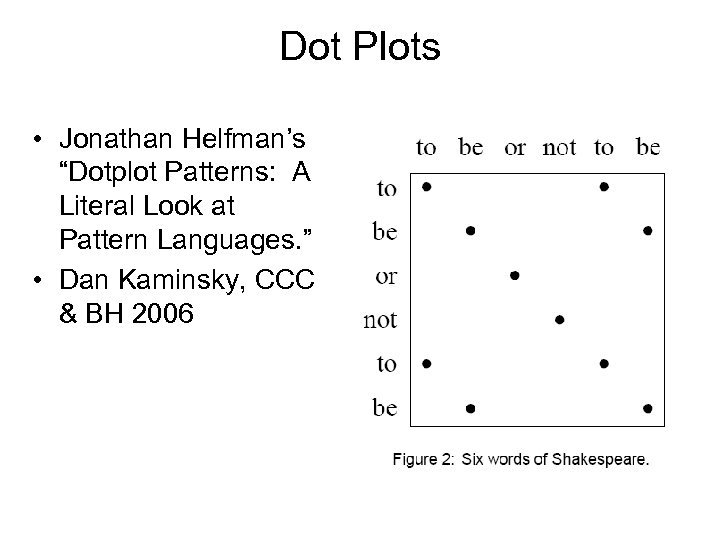Dot Plots • Jonathan Helfman’s “Dotplot Patterns: A Literal Look at Pattern Languages. ”