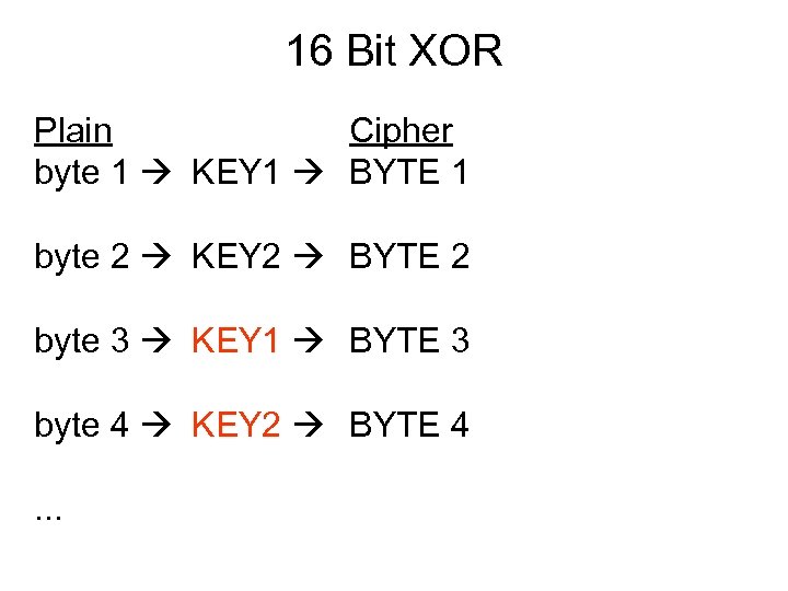 16 Bit XOR Plain Cipher byte 1 KEY 1 BYTE 1 byte 2 KEY