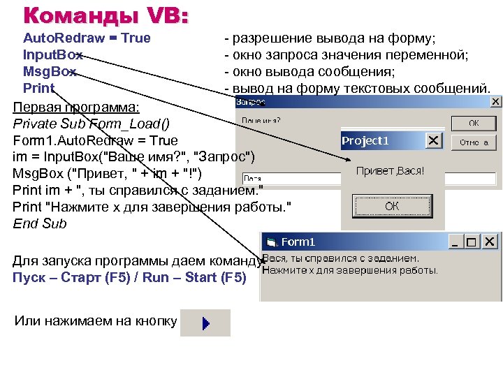 Программа выводит на печать количество. Укажите команды для вывода данных. Укажите команды для ввода данных. Visual Basic команды. Visual Basic основные команды.