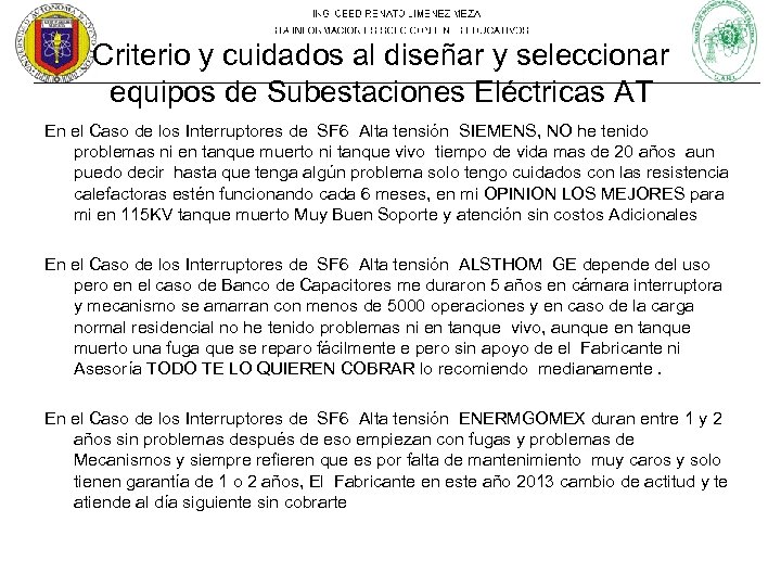 Criterio y cuidados al diseñar y seleccionar equipos de Subestaciones Eléctricas AT En el