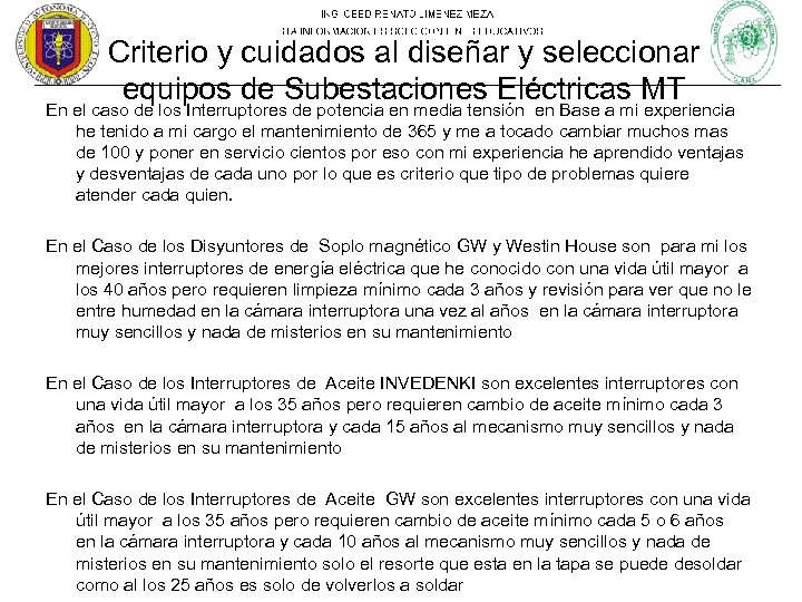 Criterio y cuidados al diseñar y seleccionar equipos de Subestaciones Eléctricas MT En el
