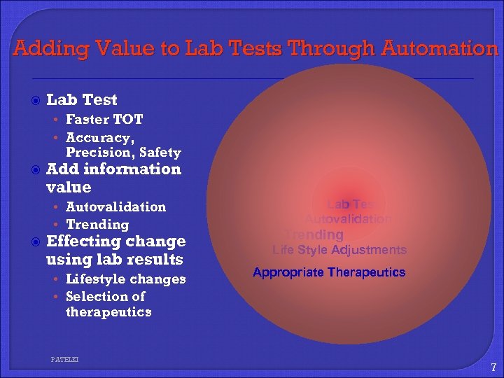 Adding Value to Lab Tests Through Automation Lab Test • Faster TOT • Accuracy,