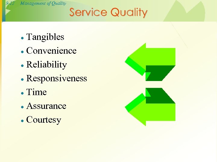 9 -12 Management of Quality Service Quality Tangibles · Convenience · Reliability · Responsiveness