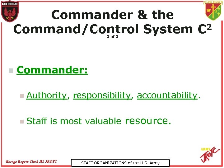 Commander & the Command/Control System C 2 2 of 2 n Commander: n Authority,