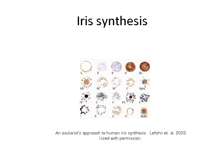 Iris synthesis An ocularist's approach to human iris synthesis. Lefohn et. al. 2003. Used