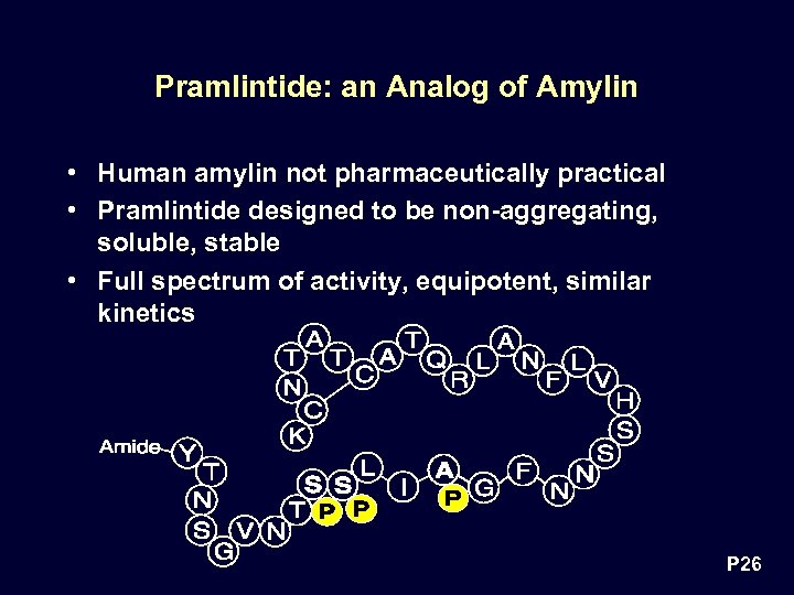 Pramlintide: an Analog of Amylin • Human amylin not pharmaceutically practical • Pramlintide designed