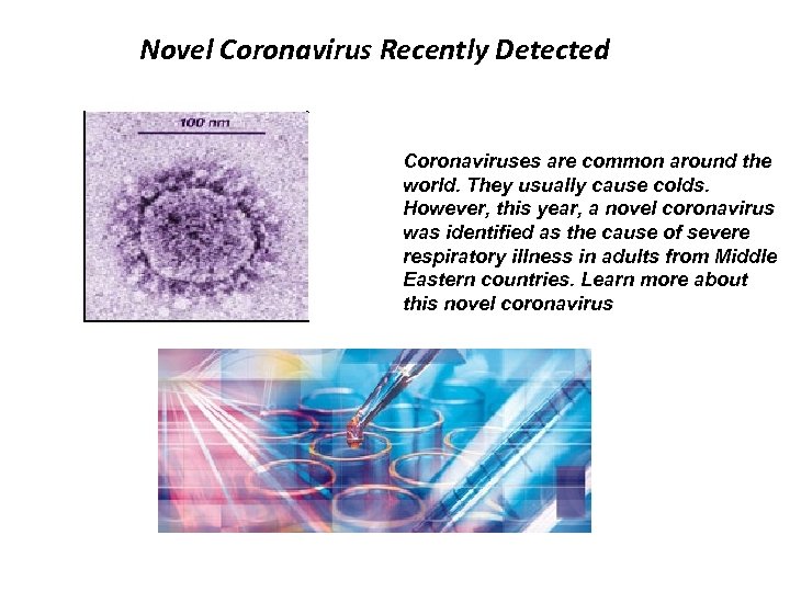 Novel Coronavirus Recently Detected Coronaviruses are common around the world. They usually cause colds.