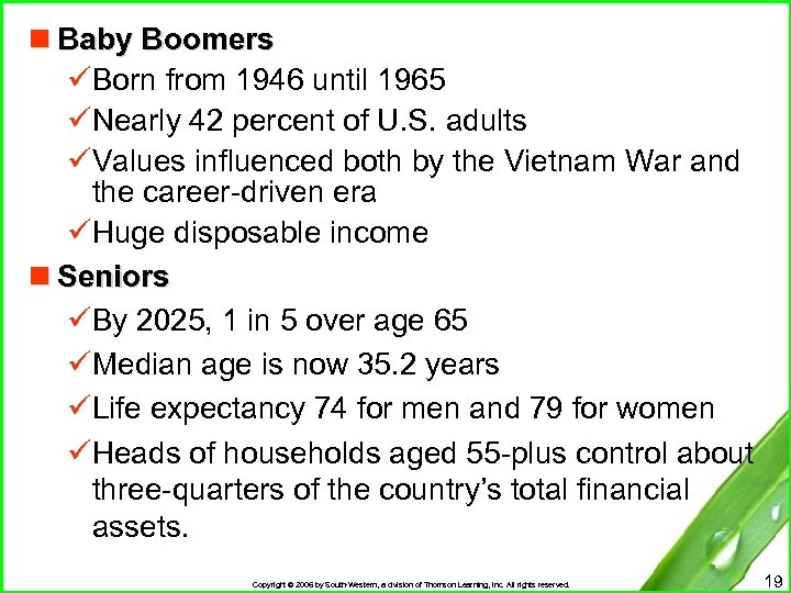 n Baby Boomers üBorn from 1946 until 1965 üNearly 42 percent of U. S.