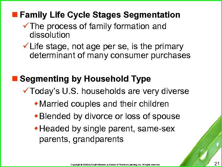 n Family Life Cycle Stages Segmentation üThe process of family formation and dissolution üLife