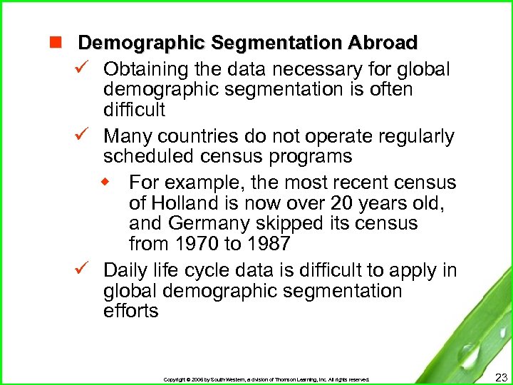 n Demographic Segmentation Abroad ü Obtaining the data necessary for global demographic segmentation is