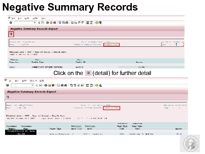 Negative Summary Records Click on the (detail) for further detail 