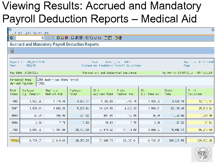 Viewing Results: Accrued and Mandatory Payroll Deduction Reports – Medical Aid 127 