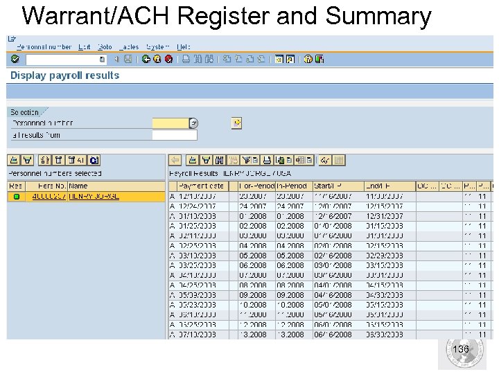 Warrant/ACH Register and Summary 136 