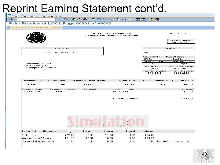 Reprint Earning Statement cont’d. 148 