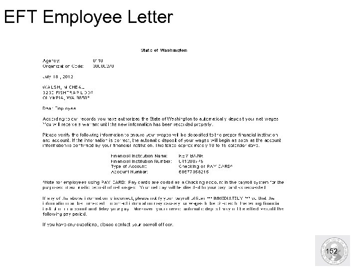 EFT Employee Letter 152 