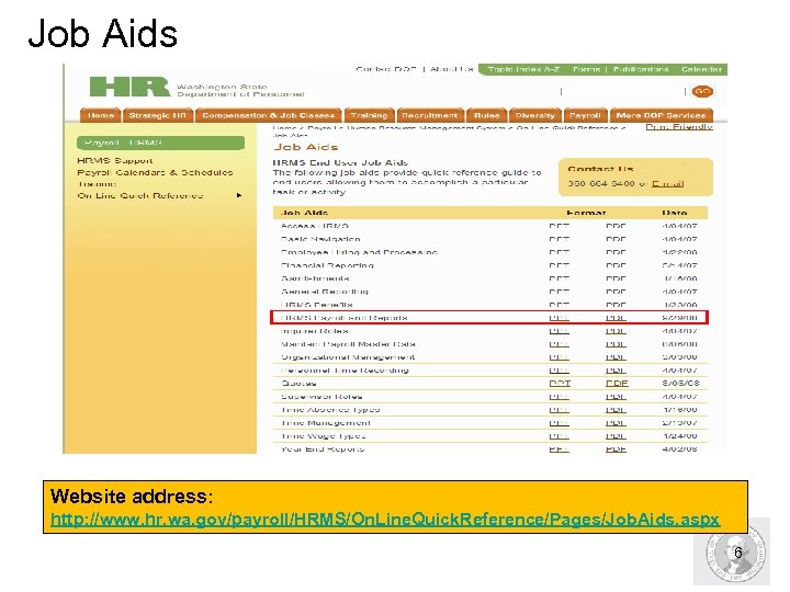 Job Aids Website address: http: //www. hr. wa. gov/payroll/HRMS/On. Line. Quick. Reference/Pages/Job. Aids. aspx