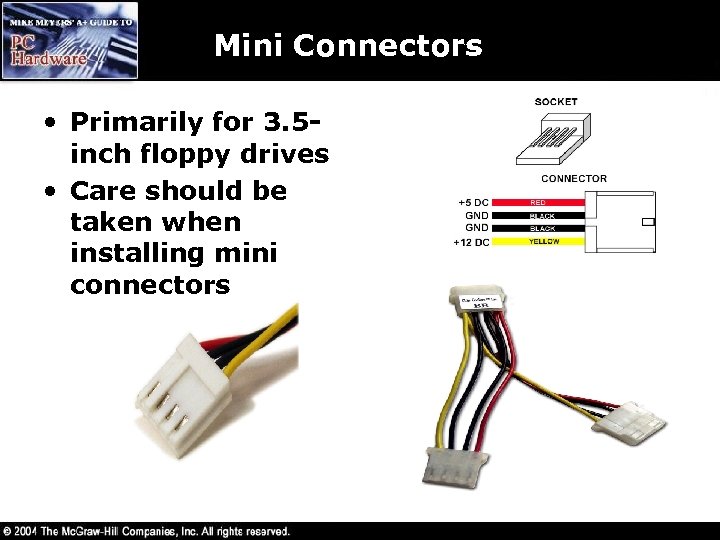 Mini Connectors • Primarily for 3. 5 inch floppy drives • Care should be