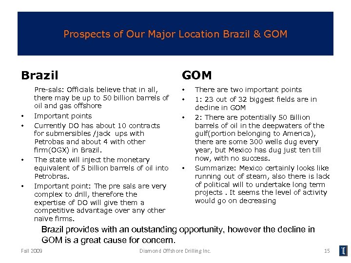 Prospects of Our Major Location Brazil & GOM Brazil • • GOM Pre-sals: Officials