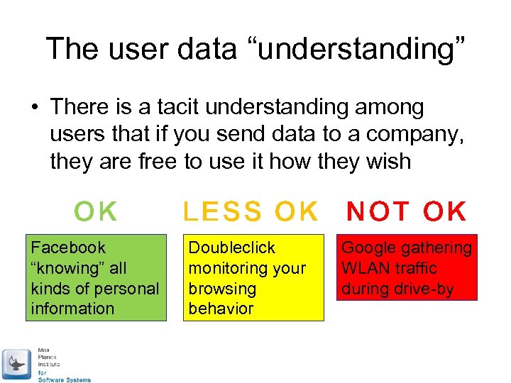 The user data “understanding” • There is a tacit understanding among users that if