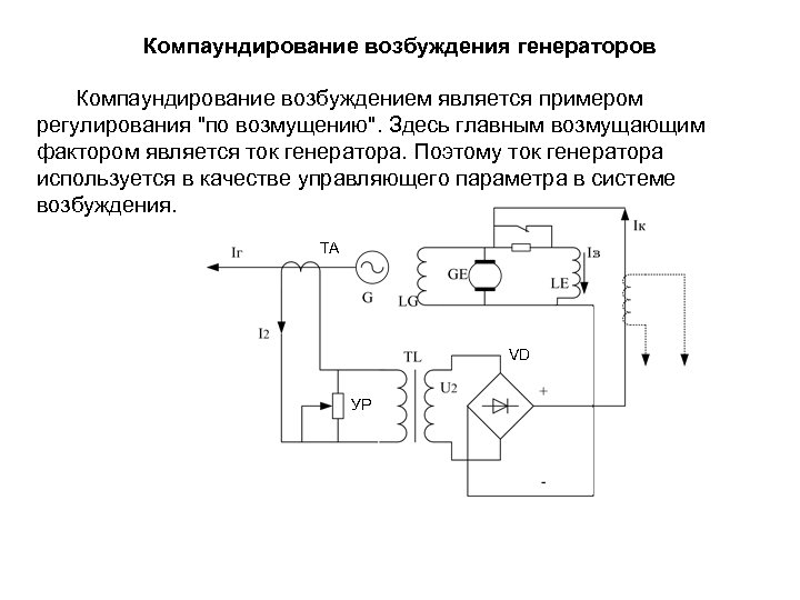 Схема подключения возбуждения генератора