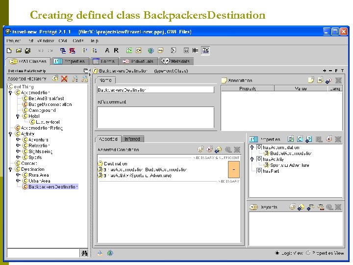 Creating defined class Backpackers. Destination 