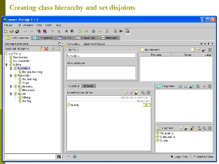Creating class hierarchy and set disjoints 