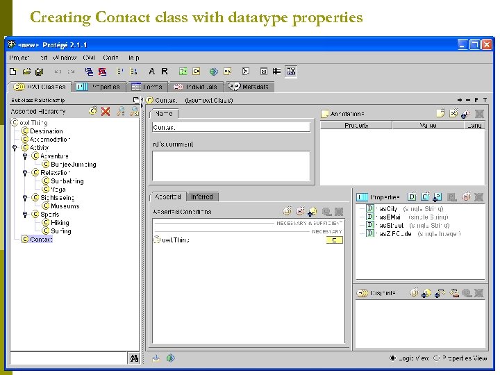 Creating Contact class with datatype properties 