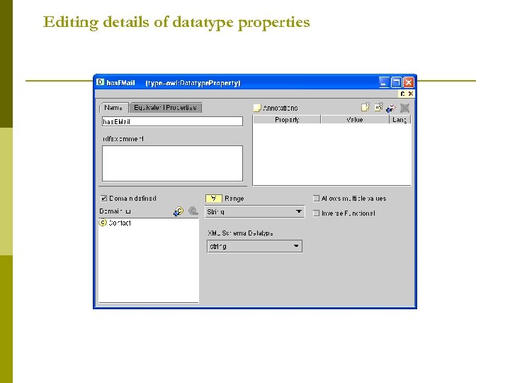 Editing details of datatype properties 