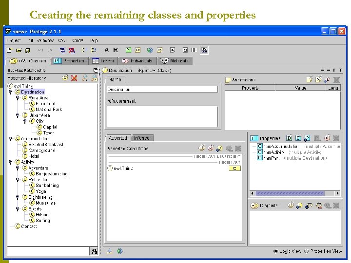 Creating the remaining classes and properties 