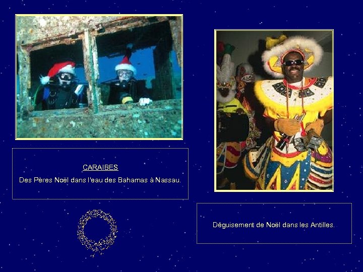 CARAIBES Des Pères Noël dans l'eau des Bahamas à Nassau. Déguisement de Noël dans