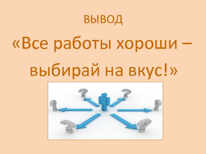 ВЫВОД «Все работы хороши – выбирай на вкус!» 