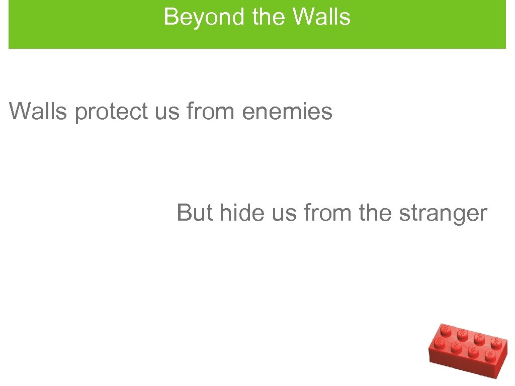 Beyond the Walls protect us from enemies But hide us from the stranger 