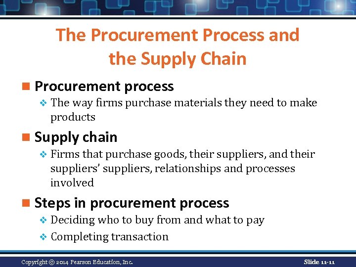 The Procurement Process and the Supply Chain n Procurement process v The way firms