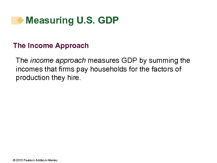 Measuring U. S. GDP The Income Approach The income approach measures GDP by summing