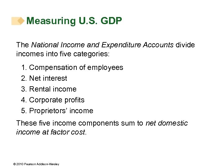 Measuring U. S. GDP The National Income and Expenditure Accounts divide incomes into five