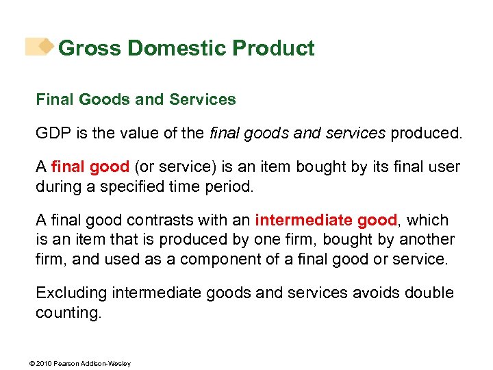 Gross Domestic Product Final Goods and Services GDP is the value of the final