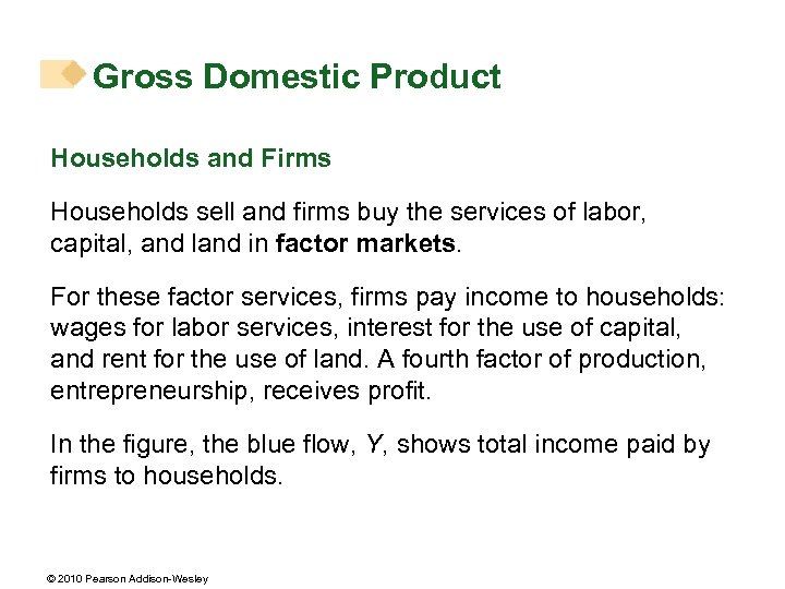 Gross Domestic Product Households and Firms Households sell and firms buy the services of